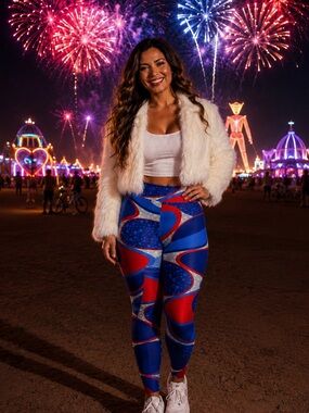 LuLaRoe T/C Tall & Curvy Festival Abstract Geometric Leggings Red White Blue